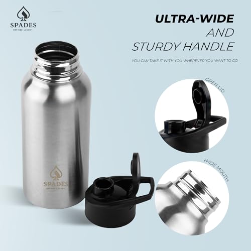 Image of SPADES Sipper Stainless Steel Water Bottle 500ml | BPA-Free Leakproof Bottle | Black & Silver Matte Finish | Gym, Travel & Office Use | Pack of 1