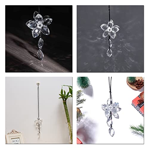 Image of Crystal Flower Rear View Mirror Pendant Car Hanging Ornament Lucky Accessory, Transparent