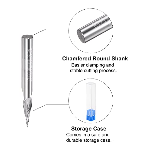 Image of uxcell Tapered Ball Nose End Mill, Uncoated Solid Carbide 2 Flute Spiral Milling Cutter, 0.25mm Radius, 0.5mm Diameter, 6mm Shank, 50mm Length, 20 Degree Angle