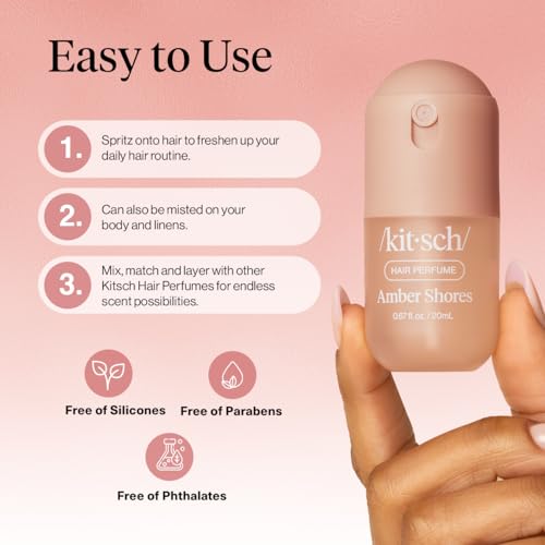 Image of Kitsch Hair Perfume for Women - Hair Spray & Body Mist - Amber Shores, 20mL | Clean, Deodorizing & Patented Odor-Eliminating Technology - Freshen Hair, Body & Pillows - Made in USA