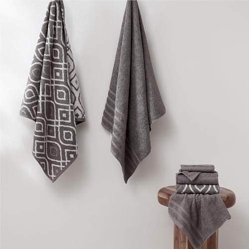 Image of Modern Threads 6 Piece Bath Towel Set - Bathroom Set with 2 Bath Towels, 2 Hand Towels, and 2 Wash Cloths - 100% Cotton, Super Absorbent & Extra Soft - Reversible Classic Diamond (Gray)