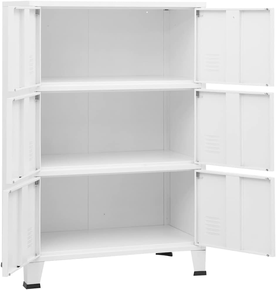 White Metal Storage Chest with 6 Doors Medium Rectangular Storage Box for Living Room Bedroom Storage Furniture Multifunctional Chest Organizer