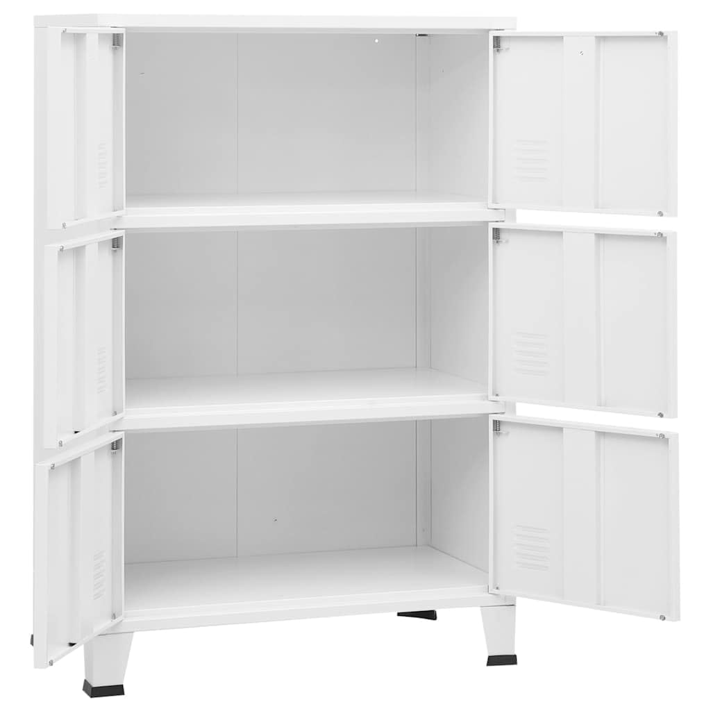 Armario de almacenamiento industrial blanco 75 x 40 x 115 cm de metal con 6 puertas, rejillas de ventilación, soporte para placa de nombre, construcción estable, ideal para espacio de