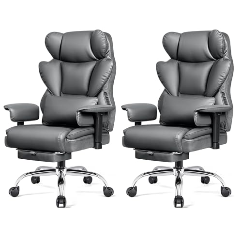 Image of Office Chair 400 LBS, Heavy Duty High Back Executive Desk Chair | 23.6 inch Extra-Wide Seat with Footrest for Big & Tall Users, Ergonomic Lumbar Support, 165 Recline, Padded Arms, Gray, 2 Pack