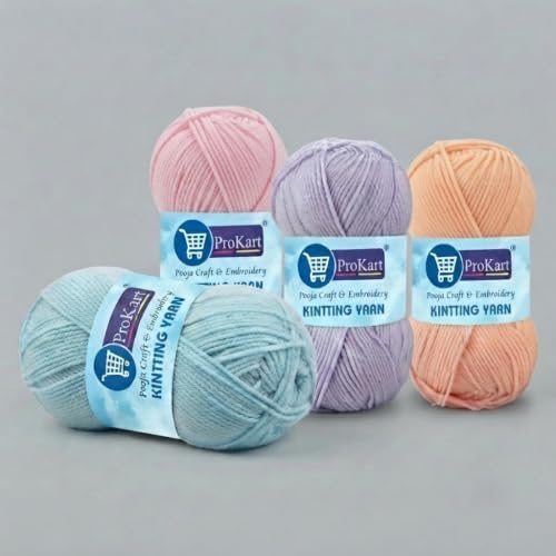 Image of ProKart - 4 Ply Plush & Cuddly for Knitting & Crochet | Pastel Yarn for Baby Toys & DIY Crafts | 100g, Pack of 4 (Baby Blue, Baby Pink, Lavender, Peach)