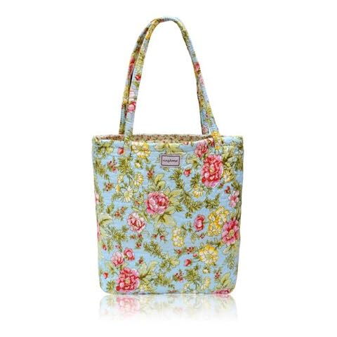 Ringarose Reversible Quilted Floral Cotton Handbag Shoulder Bag Shopper Reusable Shopping Book Grocery Bag Cover