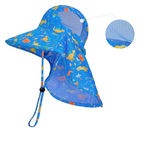 Toddler Sun Hat Boys Girls Kids Sun Hat UPF 50+ Sun Protection Mesh Adjustable Summer Beach Hats with Neck Flap Wide Brim