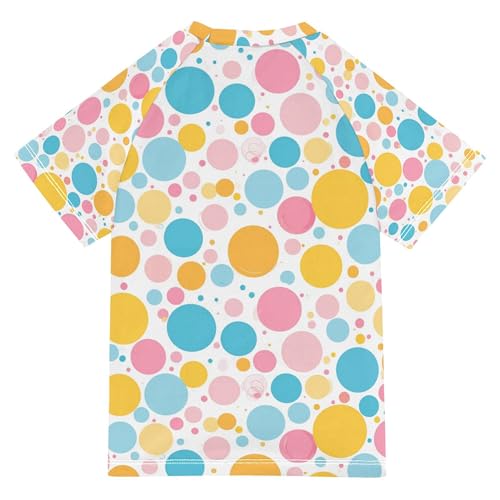 Cartoon Colorful Pink Dots Circle Boy Bathing Suit Short Sleeves Volleyball Shirts Swimwear Beach Tops 3T2