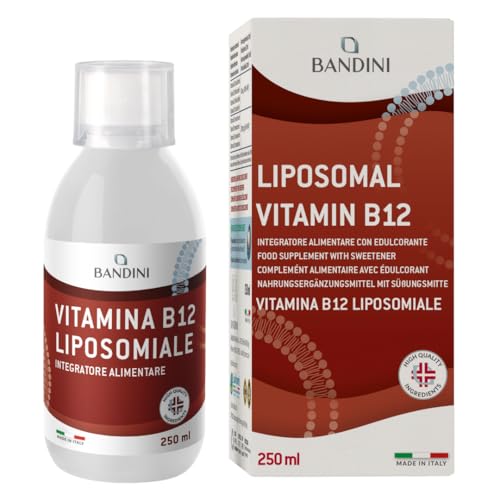 Bandini® Vitamina B12 Liposomiale 1000 mcg - Integratore Liposomiale Liquido da 250 ml - Vitamine B 12 ad Alto Dosaggio ed Assorbimento - 100% Vegan - Senza OGM - Senza Soia - Con Tappo Dosatore