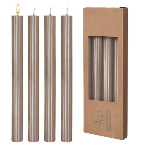 Echtwachs Stabkerzen geriffelt 8er Pack - braun - Festtags Tafelkerzen...