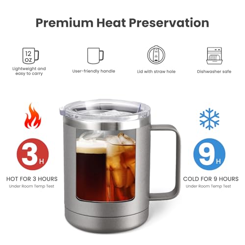 Image of MEWAY 12oz /1Pack Double Wall Vacuum Insulated Travel Mug With Handle, Stainless Steel Tumbler with Lid, Durable Powder Coated Insulated Coffee Cup for Cold & Hot Drinks (Cold Grey, 1 pack)