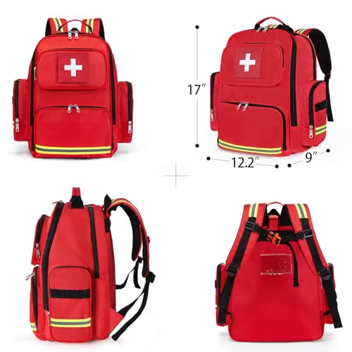Image of Gatycallaty First Aid Backpack Medical Emt First Responder Bag Empty Ems Emergency Home Health Hiking Trauma Travel Camping (Red, Large)