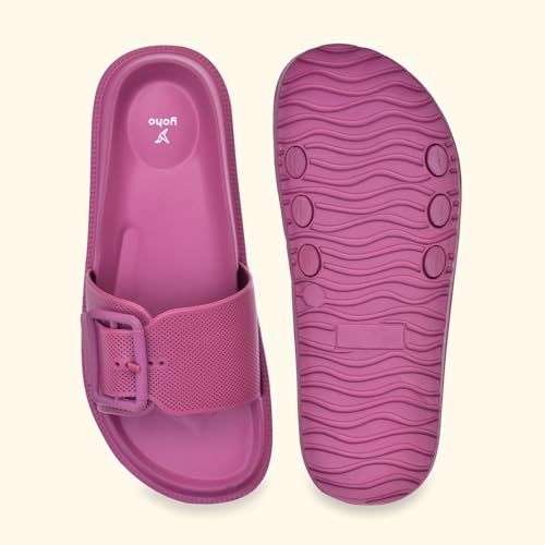 Image of YOHO Grape Sliders for Women & Girls | Stylish,Cushioned, Lightweight Slides & Waterproof Flip Flops | Adjustable Buckle | Comfortable Monsoon Footwear