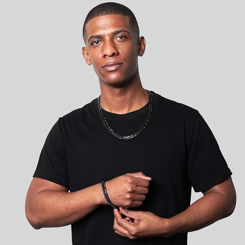 Invicta Jewelry Men's Double Curb Chain Bracelet and Necklace Set2