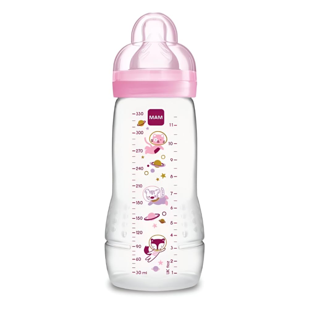 MAM Biberón Easy Active con Tetina tamaño 3 (Flujo Rápido) - A partir de los 4 meses - Capacidad 330 ml - Color rosa, Instrucciones en Lengua Extranjera