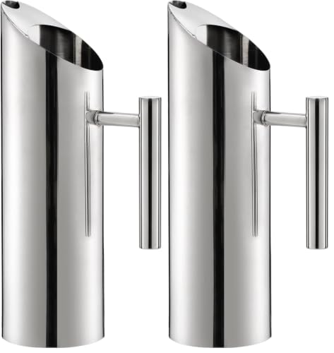 Image of Hiceeden Stainless Steel Water Pitcher, 51oz /1.5L Modern Metal Pitcher with Ice Guard, Silver Carafe Drink Pitcher with Handle, Beverage Container for Iced /Hot Tea, Juice, Coffee, Milk (Pack of 2)