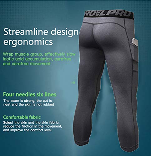 Yuerlian Men's Compression 3/4 Capri Shorts Baselayer Cool Dry Tights Leggings Sports Tights With Dual Pockets #TOP4