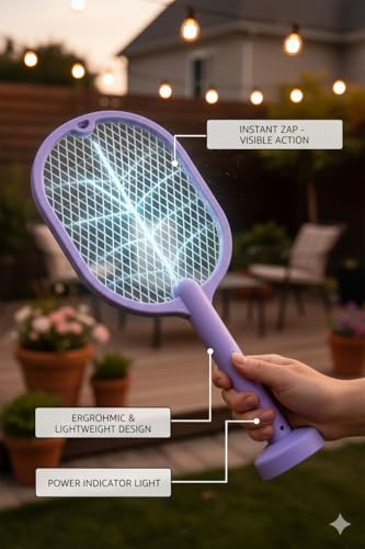 Image of Stand Electric Mosquito Racket with Type-C Charging | Rechargeable Mosquito, Fly & Bug Killer Bat for Home