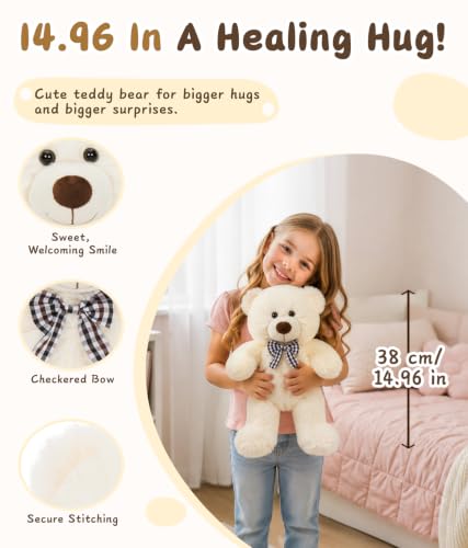 Image of MaoGoLan 15-Inch Small Teddy Bear, Beige Plush Gift for Kids and Adults