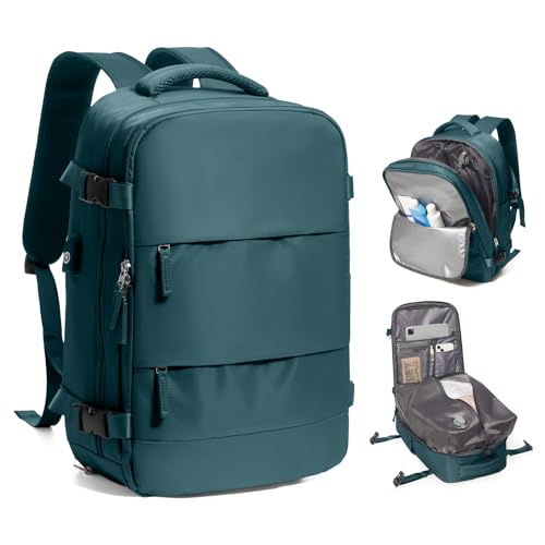 Image of SEAFEW Vacuum Travel Backpack with Electric Pump, Waterproof Personal Item Bag, Women & Men's Anti-Theft Laptop Daypack for Work Trip Gym with Wet Bag & Shoe Compartment, Peacock Blue