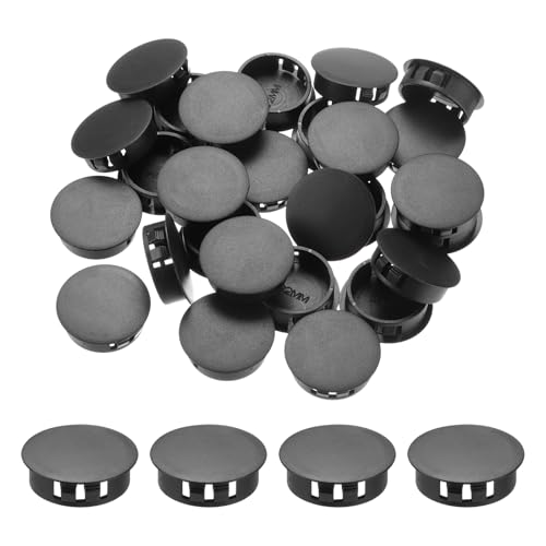 Image of MECCANIXITY 100PCS 30mm(1 3 /16 inch) Black Plastic Hole Plugs, Flush Type Panel Hole Plugs Insert End Caps for Locking Hole Tubes Furniture Cabinet
