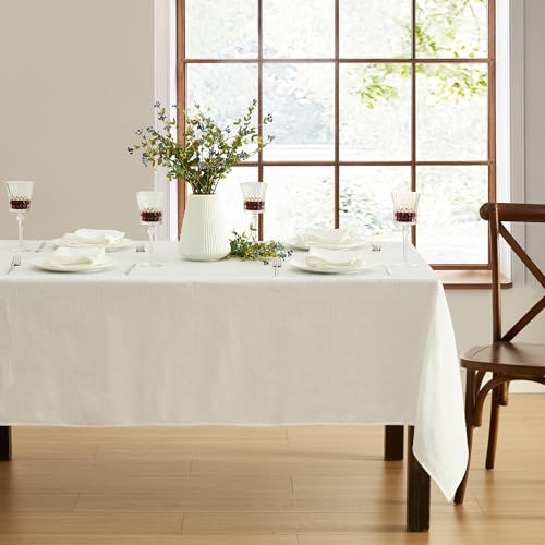 Villeroy & Boch Bristow Solid Texture Tablecloth - Premium Table Cover for Everyday Dining, Parties, and Special Occasions, White, 60