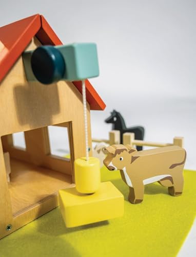 Mentari Toys - My First Country Farm - 16pc European-Style Wooden Barn Playset with Magnetic Pulley, Animals and Grassy Playmat - Imaginative Farm Play for Kids and Toddlers - Age 3+ - Image 4