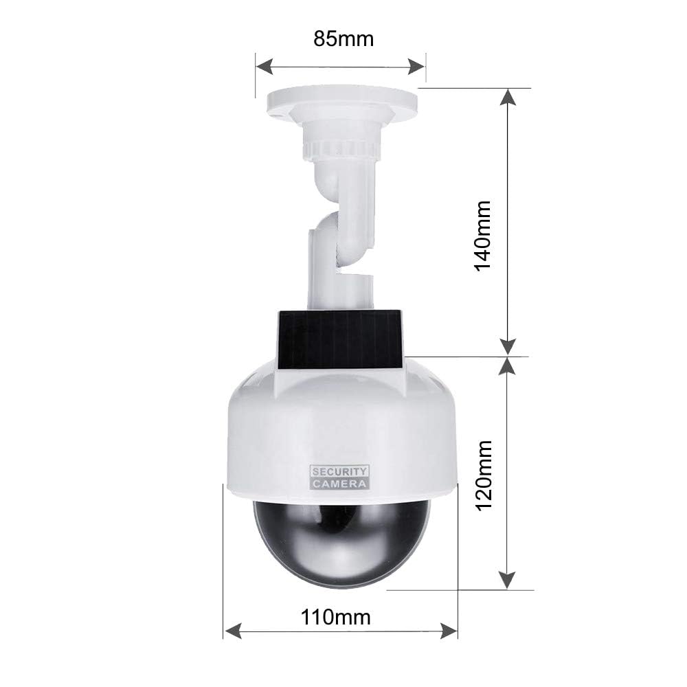 O&W Security Caméra de Surveillance Solaire Professionnelle Speed Dome Dummy Fake factice - Caméra de Surveillance d'extérieur - avec Objectif et lumière LED Rouge - Surveillance des Marchandises