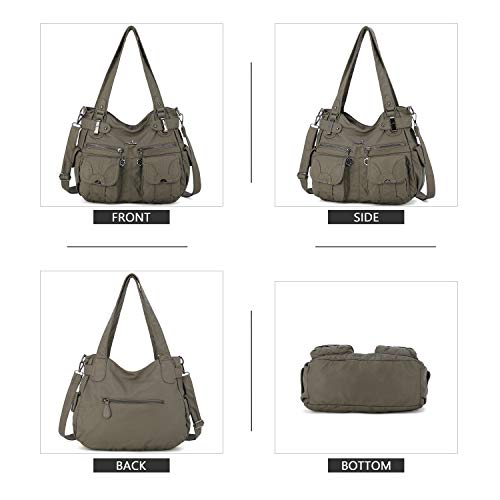 Image of Purses Women Handbags Large Double Zipper Multi Pocket Washed Shoulder Bags Purse with compartments Designer