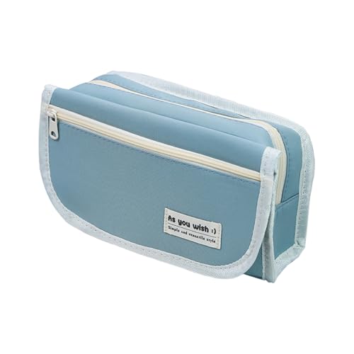 Image of MXCOIRTP Large Capacity Pencil Case, Big Capacity Pencil Pouch Pen Bag with 4 Compartment, Portable Canvas Stationery Organizer with Zipper for Boys Girls Adults Student- Blue