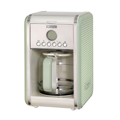 Ariete Vintage Machine à Café Americano 1342, Cafetière Filtre, Carafe en Verre Trempé, Jusqu'à 12 Tasses, Minuteur 24 Heures, Arrêt Automatique, Anti-Gouttes, Capacité 1.5 L, 2000W, Vert