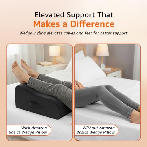 Image of amazon basics Wedge Elevator Pillow | Multi-Purpose Leg, Foot & Back Support | High Resilience Foam | for Sleeping, Relaxing & Lounging | 19 x 18 x 8 in | Grey