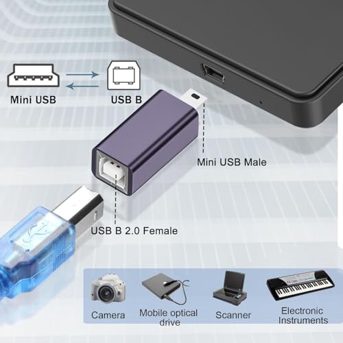 Image of ETZIN Mini USB to MIDI Electronic Musical Adapter 480Mbps Mini USB Male to USB B Female Data Print Connector 7W Charging, Al Case for Printer Scanner Electronic Pianos,EPL-1579CC