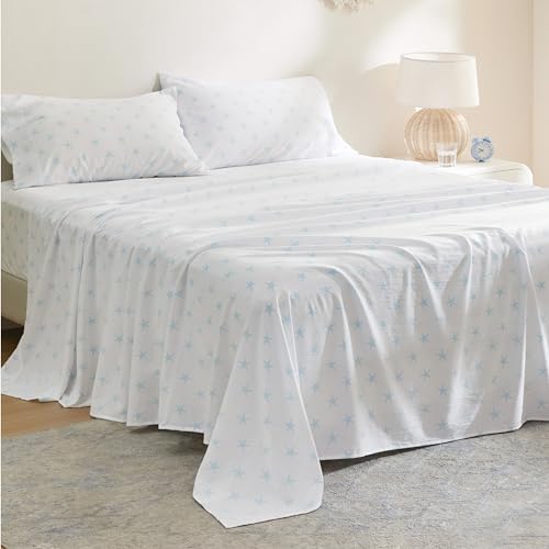 Bedsure Queen Sheet Set - Extra Soft Comfy Floral Sheets, 4 Pieces Printed Bedsheets, Smooth & Breathable Hotel Bedding Bedsheets, Easy Care, Starfish, Queen - Image 4
