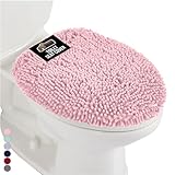 Gorilla Grip Original Shag Chenille Bathroom Toilet Lid Cover, 19.5 x 18.5 Inches Large Size, Machine Washable, Ultra Soft Plush Fabric Covers, Fits Most Size Toilet Lids for Bathroom, Light Pink
