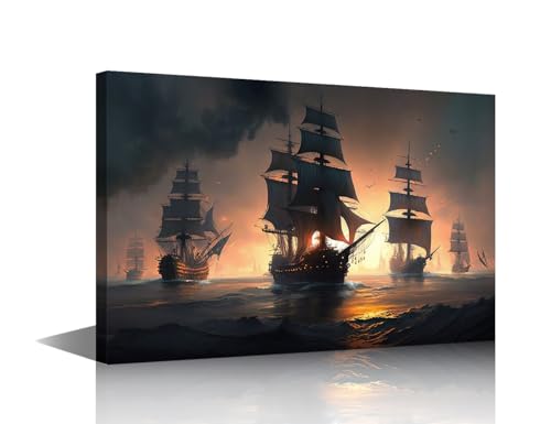 Cuadro de lienzo náutico de velero TISHIRON impreso para decoración contemporánea de dormitorios