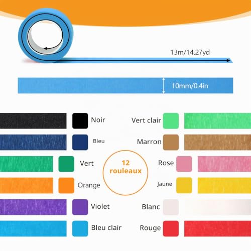Fyguard Lot De 12 Rubans De Masquage Colorés 10 Mm X 13 M – vue 2