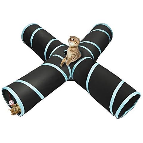 Katzentunnel Katzenspielzeug 4-Wege Katze Tunnel Pet Cat Play Tunnel Tube zusammenklappbar Kätzchen Spielzeug Spiel Tunnel für Katzen/Welpen/Kaninchen, Indoor und Outdoor Cover