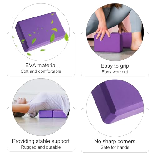 ZMDMAH Yoga Block 2er Set Yogablock YogablöCke Hochdichter Eva-Schaum,Rutschfest Leicht Geeignet für Yoga, Pilates, Fitness, Unisex (Lila, 1)