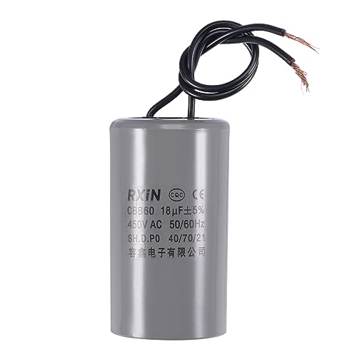 uxcell CBB60 Run Capacitor 18uF 450V AC 2 Wires 50/60Hz Cylinder 75x42mm for Air Compressor Water Pump Motor
