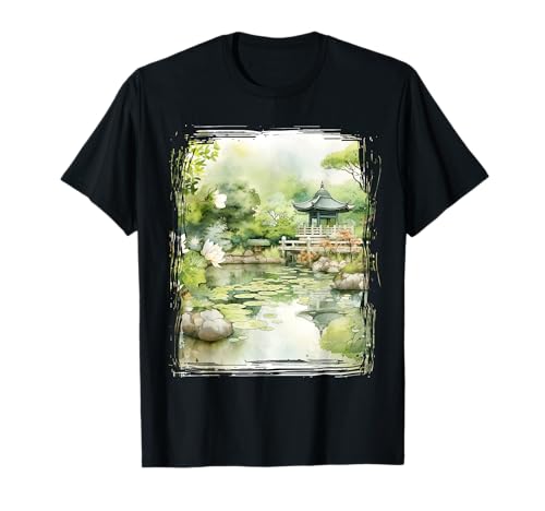 Vintage Giapponese Flower Tee Vista Montagna Paesaggio Maglietta