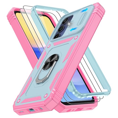 Coque Samsung Galaxy A15 5G avec 2 verres trempés de protection bicolore vert rose