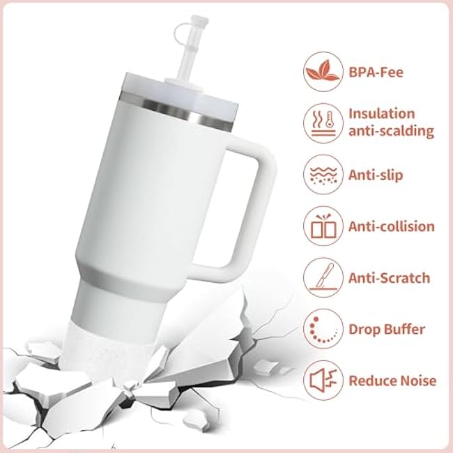 Stanley Cup Accessories 8 Pcs, Including 2 Straw Cover Cap, 2 Square Spill Stopper, 2 Round Leak Stopper, 2 Pcs Silicone Boot for Stanley H2.0 40oz 30oz Tumbler £¨clear£©