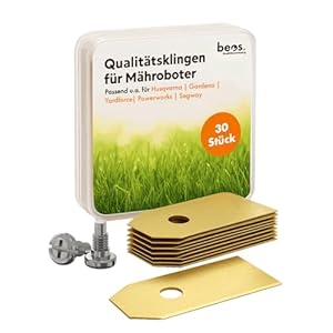 beos 30 x premium titanium reservemessen + schroeven - reservemessen voor premium merken Husqvarna, Gardena, Segway, Yard Force, McCulloch, Powerworks - 0,75 mm bladdikte voor lang grasmaaierplezier