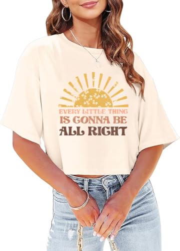 Women's Summer Cropped T Shirts Funny Rock and Roll Country Music Graphic Print tees Short Sleeve Casual Crop Tops