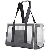 Breathable Pet Carrier Bag, Gray L, Portable Travel Tote for Cats and Dogs, Transparent Handbag, Holds Up to 11 Lbs / 5 Kg, 17.3 X 6.7 X 11.4 in / 44 X 17 X 29 Cm