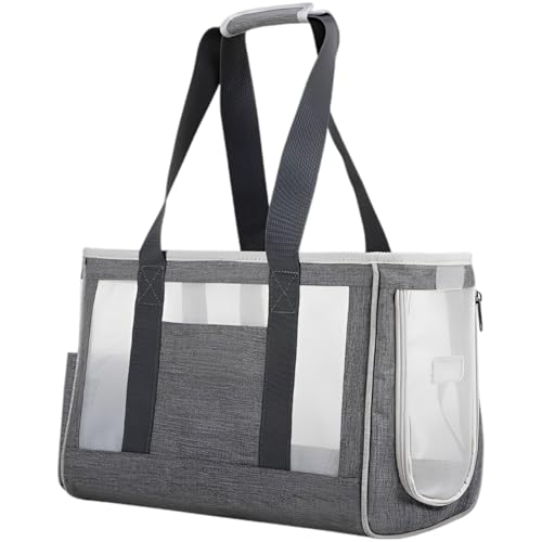 Breathable Pet Carrier Bag, Gray L, Portable Travel Tote for Cats and Dogs, Transparent Handbag, Holds Up to 11 Lbs / 5 Kg, 17.3 X 6.7 X 11.4 in / 44 X 17 X 29 Cm