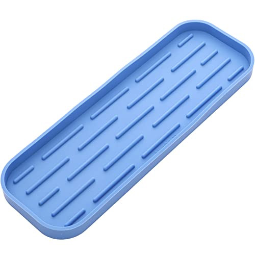 MicoYang Silicone Kitchen Sink Organizer Tray for Multiple Usage,Eco-Friendly Sponges Holder for Kitchen Bathroom Counter or Sink,Dish Soap Dispenser,Scrubber,Bottle,Cup (Lichen Blue, 12"×4")