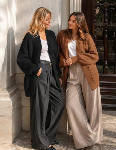 Image of MEROKEETY Long Sleeve Oversized Cardigan Sweaters for Women | Fall Winter Sweaters, Open Front, Chunky Knit, 2026 Casual Work Outerwear with Pockets