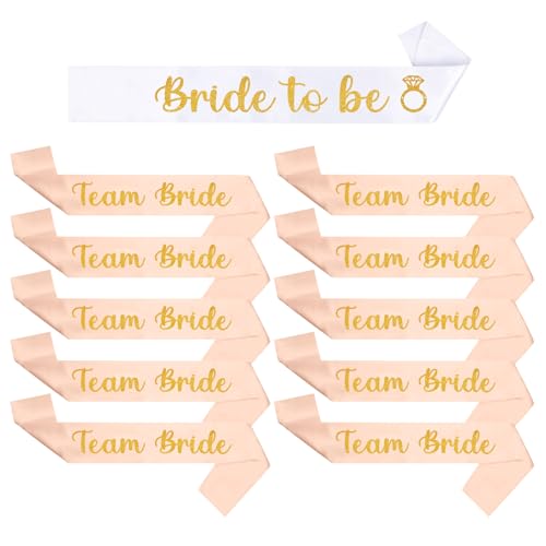 Yueshop 11PCS Hen Party Sashes Team Bride Strap Bachelor Party Eco-Friendly & Durable Bachelorette Party Sashes Great for Wedding Bridal Bachelorette Party (White+ Rose Gold)